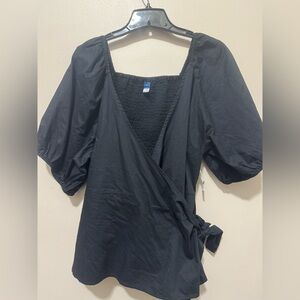 Old Navy Black Puff Sleeve Wrap Blouse